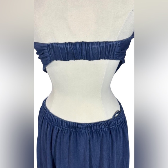FREE PEOPLE Size Small Tangelica Maxi Vintage Strapless Cut out Solid Blue Slit - Picture 6 of 11